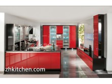Red bright color acrylic kitchen cabinet design