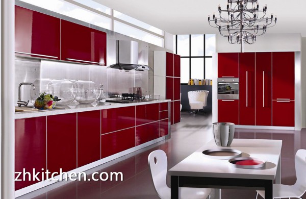 Lower cost of gloss red acrylic kitchen cabinet