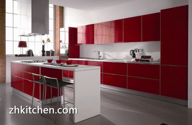 Red Glossy Prefabricated Kitchen Cabinets Wholesale