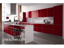 Red glossy prefabricated kitchen cabinets wholesale