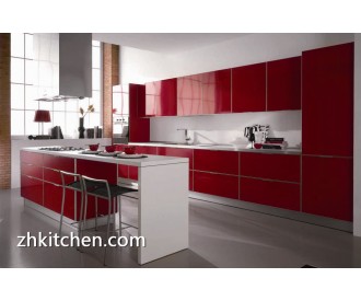 Red glossy prefabricated kitchen cabinets wholesale