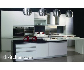 Glossy white lacquer painted kitchen cabinets