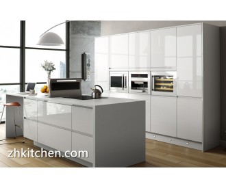 High gloss milky white premade kitchen cabinets