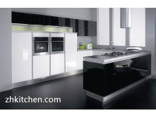 Small kitchen cabinet with high gloss black and white color