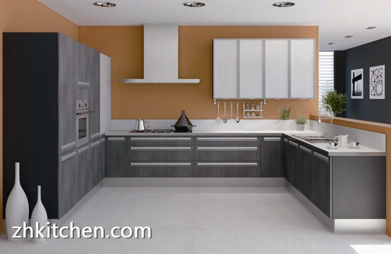 Wooden Grain Mdf Kitchen Cabinet Design