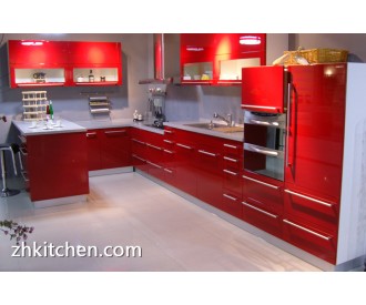 Customized red UV kitchen cabinet
