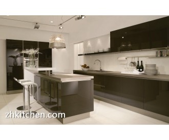 Glossy black baked kitchen units wholesale