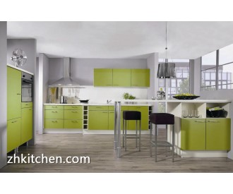 Green color designs of kitchen hanging cabinets