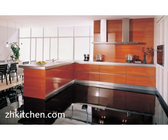 High gloss wood grain complete kitchen cabinet