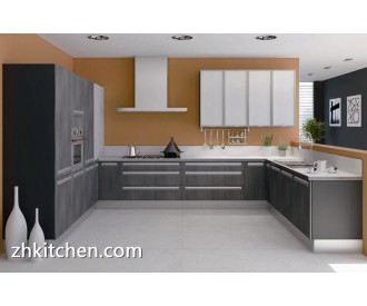 Wooden grain MDF kitchen cabinet design