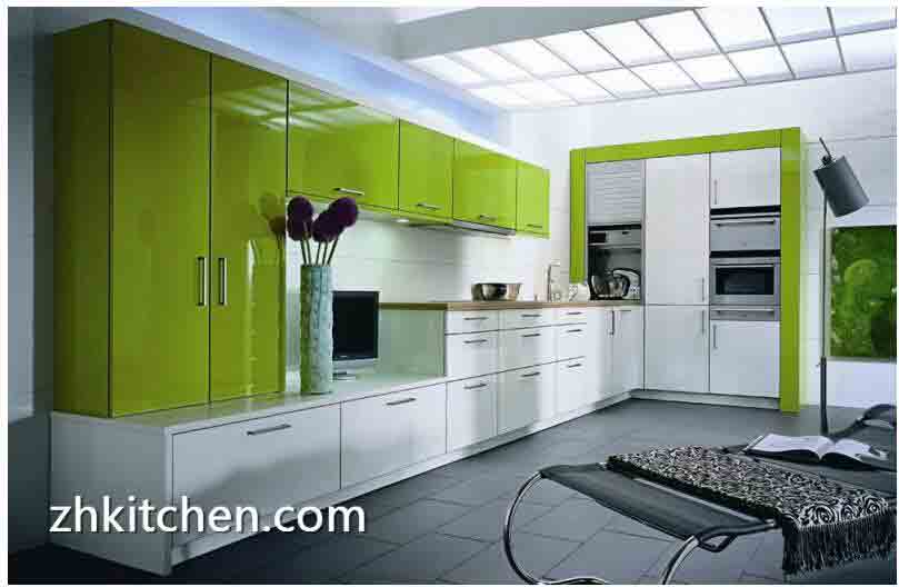 Fresh Green Acrylic Kitchen Cabinets Design Made In China