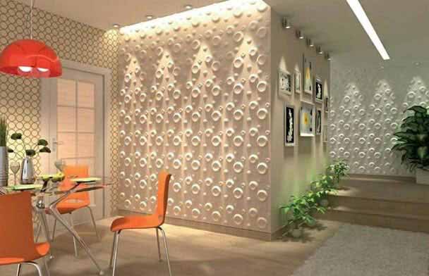 Add decorative 3D textured wall panels to modern wall design