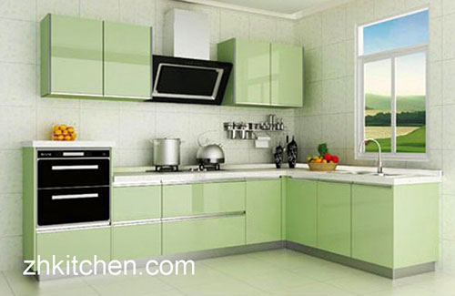 green Glossy Kitchen Cabinet Design